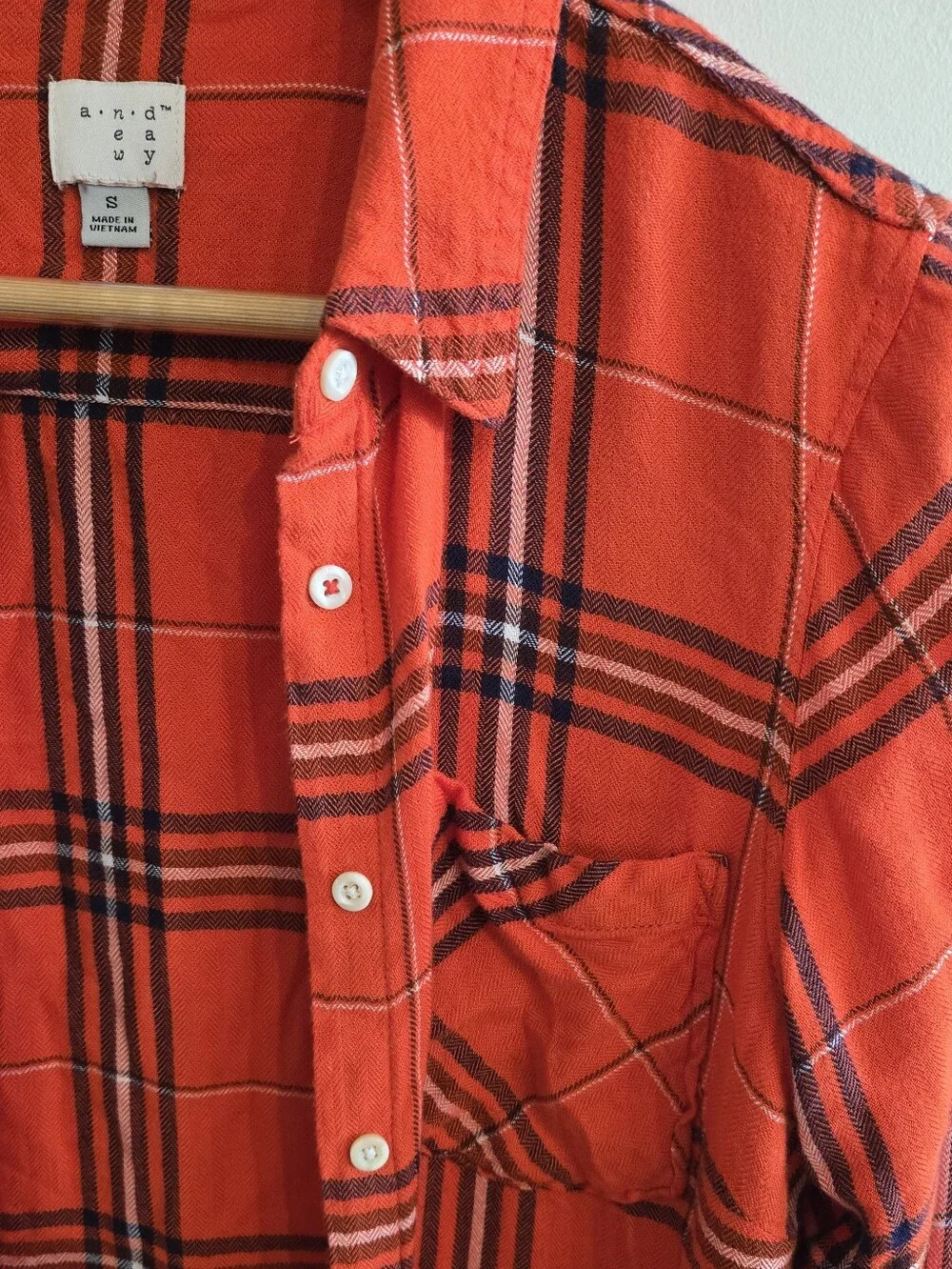 Retro Vibe Orange Plaid Button-Up Flannel Shirt - Picture 3 of 5